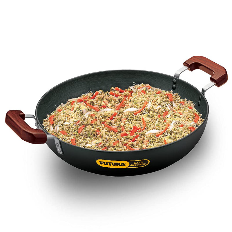 Hawkins Futura 2 Litre Deep Fry Pan, Hard Anodised Kadai with Glass Lid, Flat Bottom Kadhai, Black (AD20G)