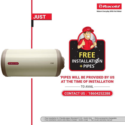 Racold Cdr 15Litres Horizontal Water Geyser ( Ivory), Wall Mounting