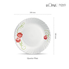 La Opala Novo Collection Opal Glass Crockery | Quarter Plate Set of 6 | Dainty Swirls Design | Plates for Snacking & Gifting | Microwave Safe | 100% Vegetarian | Extra Strong | Super Light & White