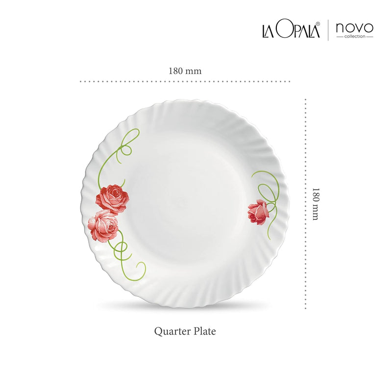 La Opala Novo Collection Opal Glass Crockery | Quarter Plate Set of 6 | Dainty Swirls Design | Plates for Snacking & Gifting | Microwave Safe | 100% Vegetarian | Extra Strong | Super Light & White