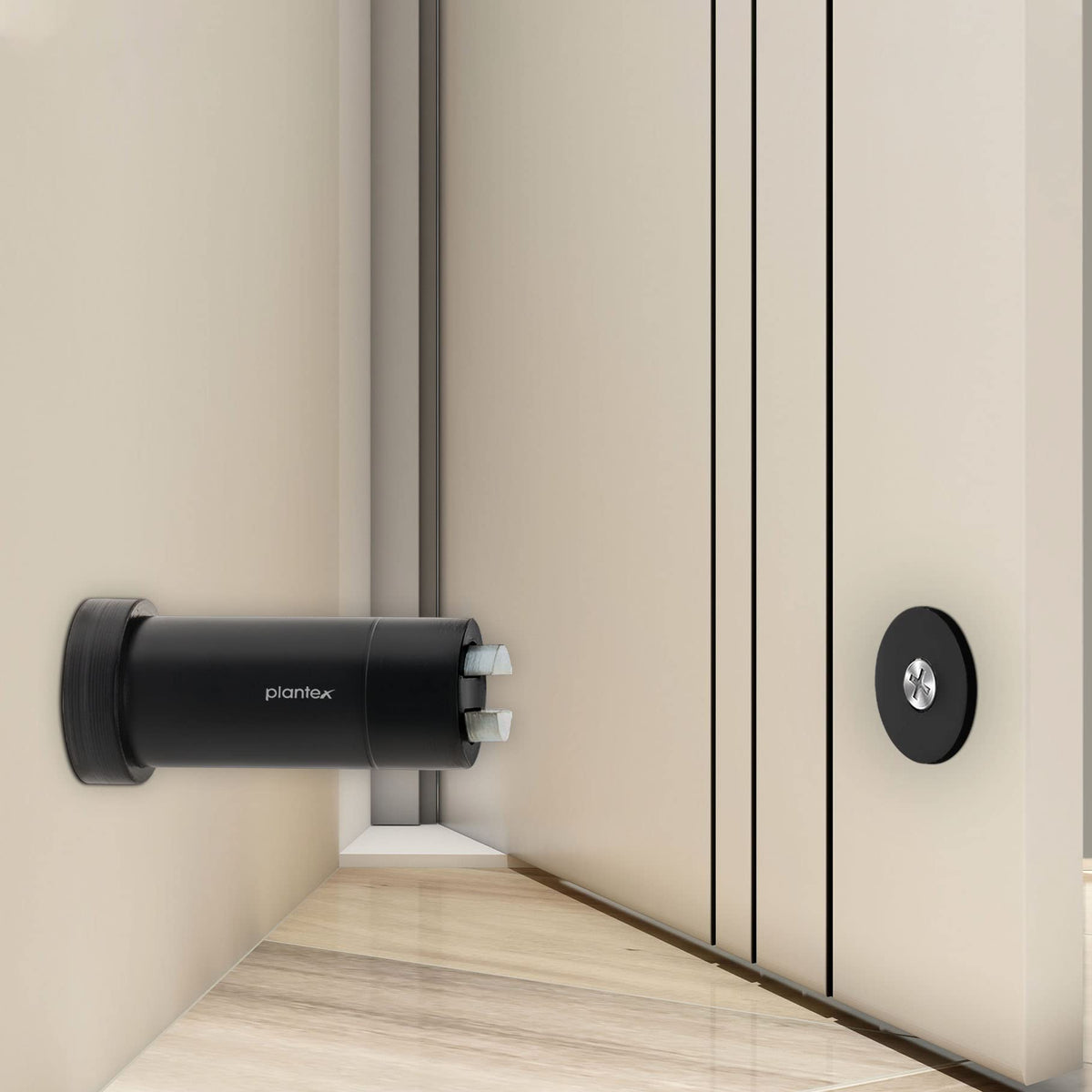 Plantex Stainless Steel Wall-Mounted Magnetic Door Stopper/Door Catcher for Wooden Door/Stops for Door - Pack of 2 (Matt Black)