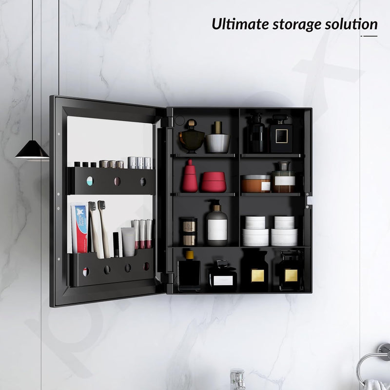 Plantex Bathroom Cabinet with Mirror/ABS Bathroom Storage Cabinet/Wall Mounted Bathroom Cabinet/Mirror with Storage for Bathroom(14x18 Inch, Black)-5
