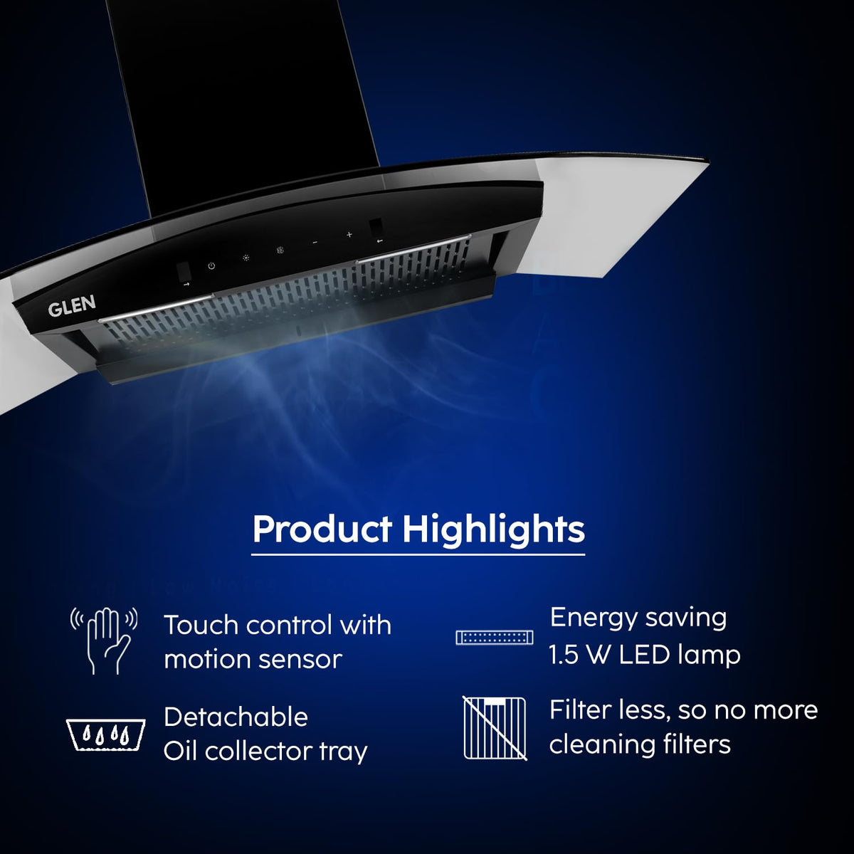 Glen 60cm 1200m³/hr BLDC Filterless Autoclean Chimney (6071BLDC)-3