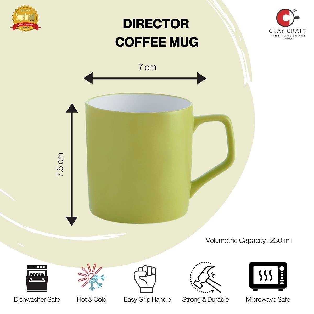 Clay Craft Fine Ceramic Solid Orange and Green Coffee Mugs Set of 4 Perfect for Your Modern Kitchen and for Gifting Purpose