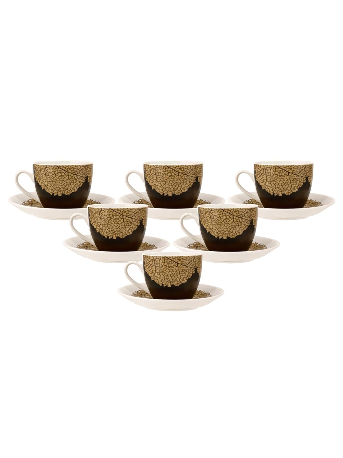Clay Craft Fine Ceramic Cream Nature Cup & Saucer Set of 12 (6 Cups + 6 Saucers) - 180 ml Each
