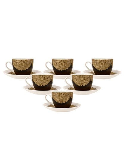 Clay Craft Fine Ceramic Cream Nature Cup & Saucer Set of 12 (6 Cups + 6 Saucers) - 180 ml Each