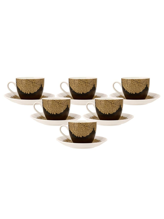 Clay Craft Fine Ceramic Cream Nature Cup & Saucer Set of 12 (6 Cups + 6 Saucers) - 180 ml Each