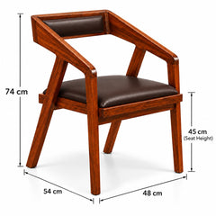 Solid Sheesham Wood Cafe Arm Chair, Walnut + Chocolate Upholstered Seat, Modern Wooden Accent Chair, Set of 2 (