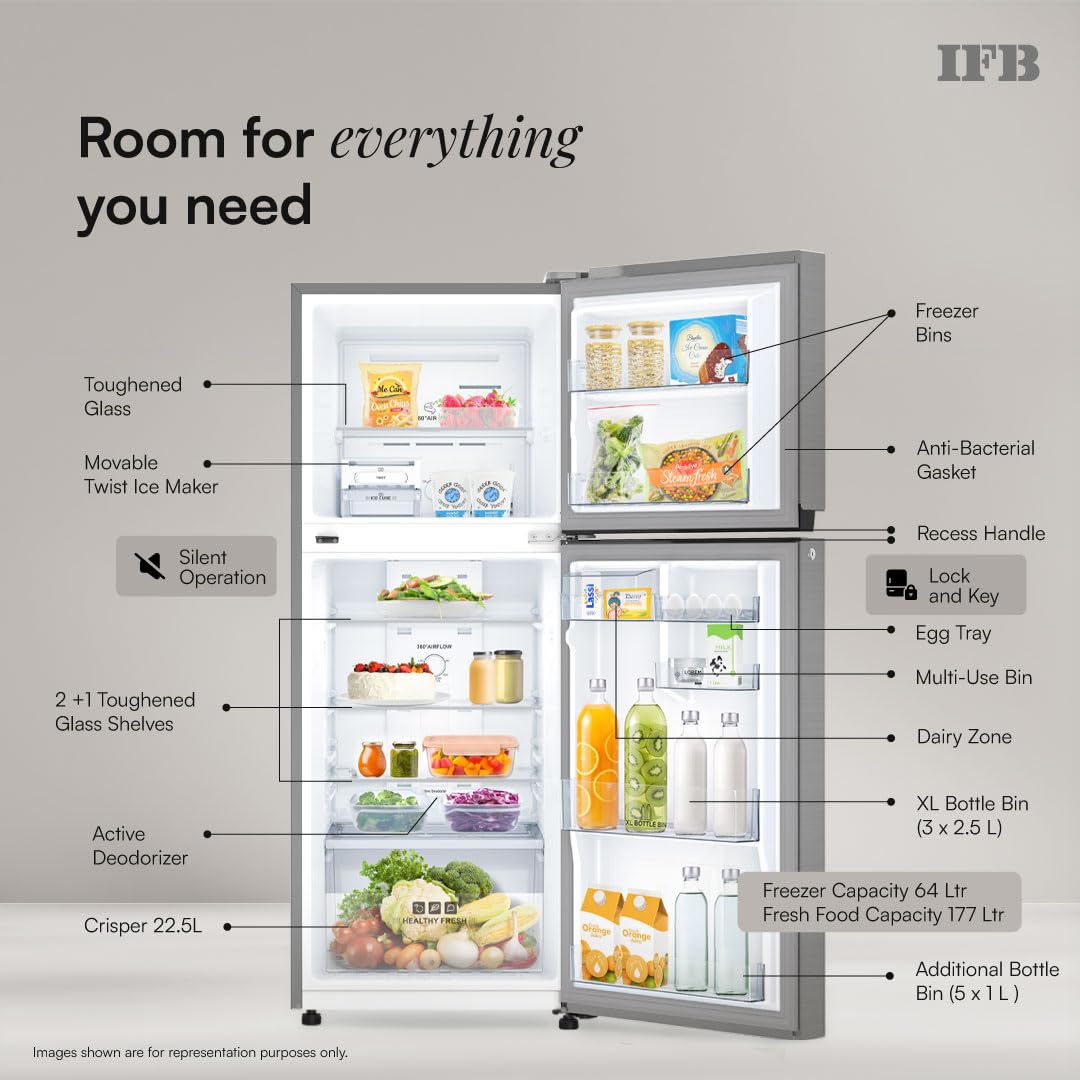 IFB Smart Choice 241L 3Star 10 in 1 Convertible,Advanced Inverter Frost-Free Double Door Refrigerator with 30 Hrs Cooling Retention,Freezer LED &4 (IFBFF-291CYOSETM)-4