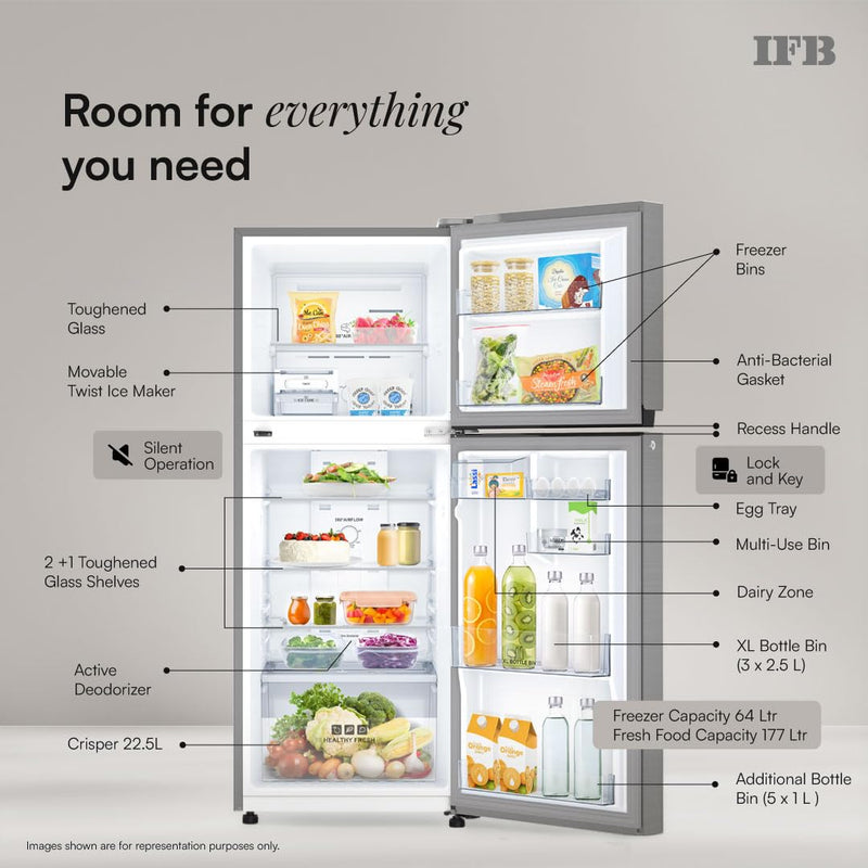 IFB Smart Choice 241L 3Star 10 in 1 Convertible,Advanced Inverter Frost-Free Double Door Refrigerator with 30 Hrs Cooling Retention,Freezer LED &4 (IFBFF-291CYOSETM)-4