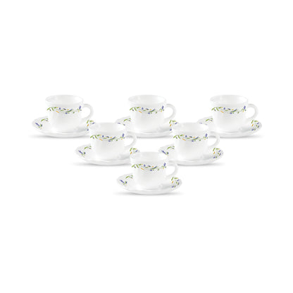 La Opala Diva, Opal Glass Crockery | Cup & Saucer Tulip Regular, Set of 12 | Grace Red, 160 ml | for Tea & Coffee | Microwave Safe | 100% Vegetarian | Extra Strong | Super Light | Super White