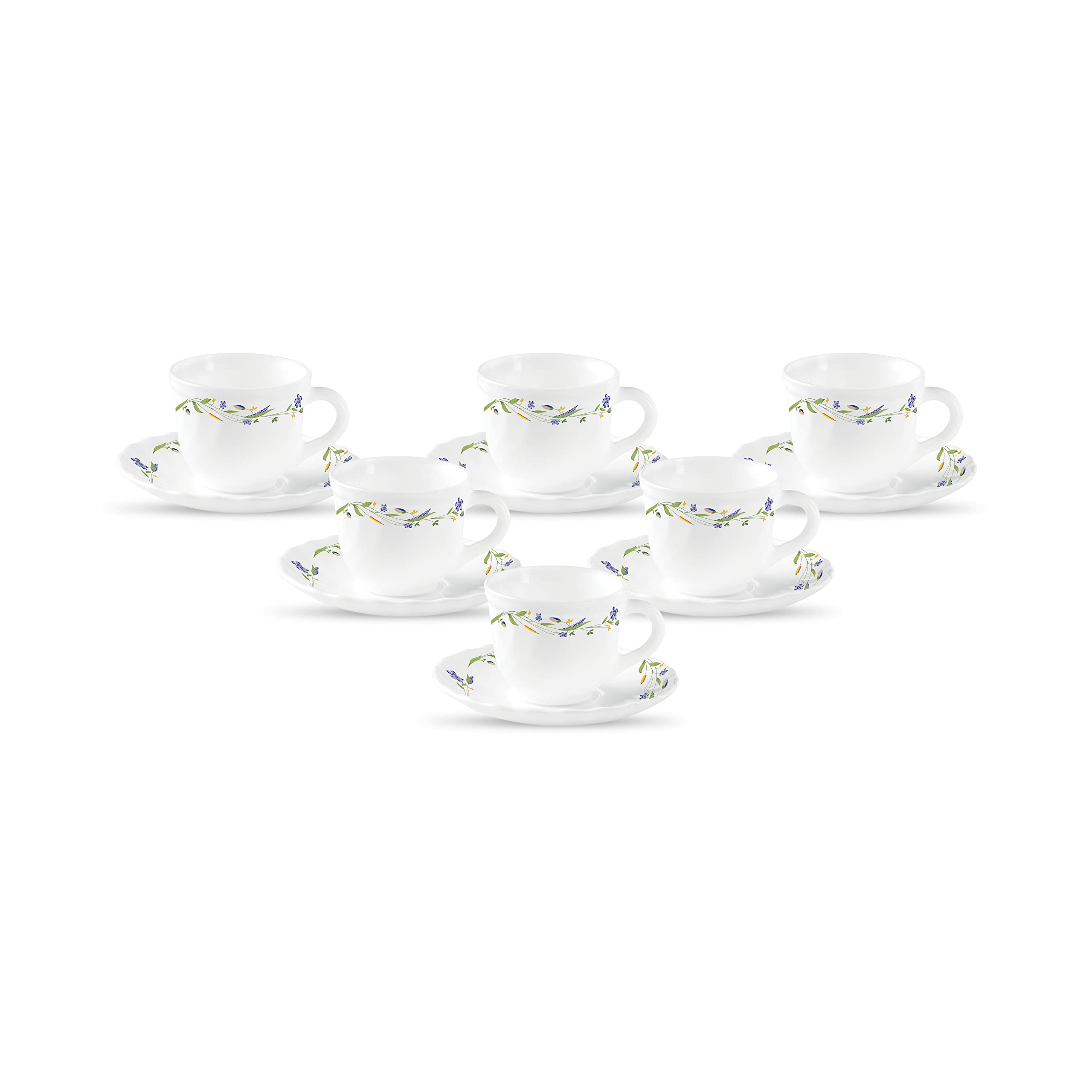 La Opala Diva, Opal Glass Crockery | Cup & Saucer Tulip Regular, Set of 12 | Aster Blue, 160 ml | for Tea & Coffee | Microwave Safe | 100% Vegetarian | Extra Strong | Super Light | Super White