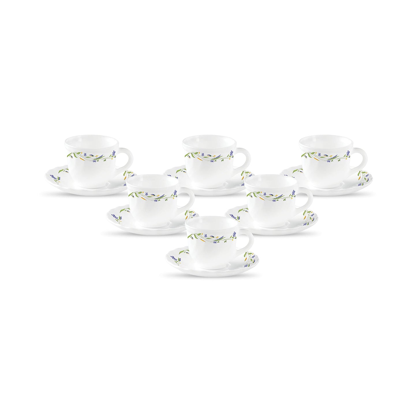 La Opala Diva, Opal Glass Crockery | Cup & Saucer Tulip Regular, Set of 12 | Citron Weave, 160 ml | for Tea & Coffee | Microwave Safe | 100% Vegetarian | Extra Strong | Super Light | Super White