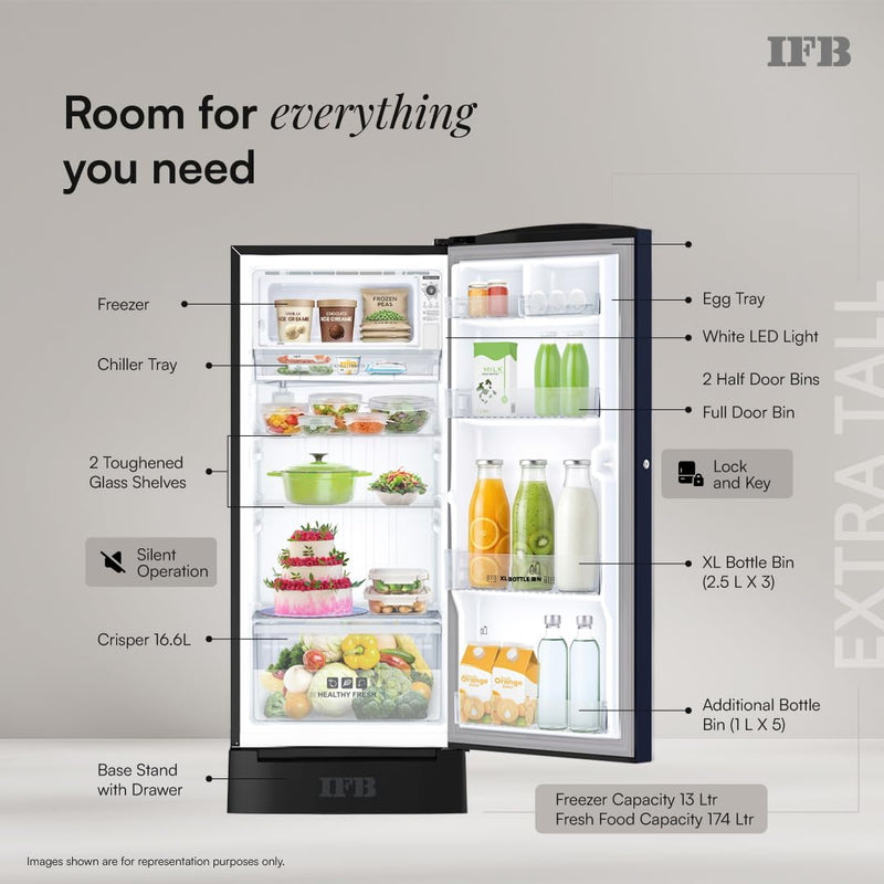 IFB 187L 5 Star Advanced Inverter Direct-Cool Single Door Refrigerator with 30 Hrs Cooling Retention, Big Vegetable Box, 4 Year Super Warranty & Base (IFBDC-213EYBNED)-4