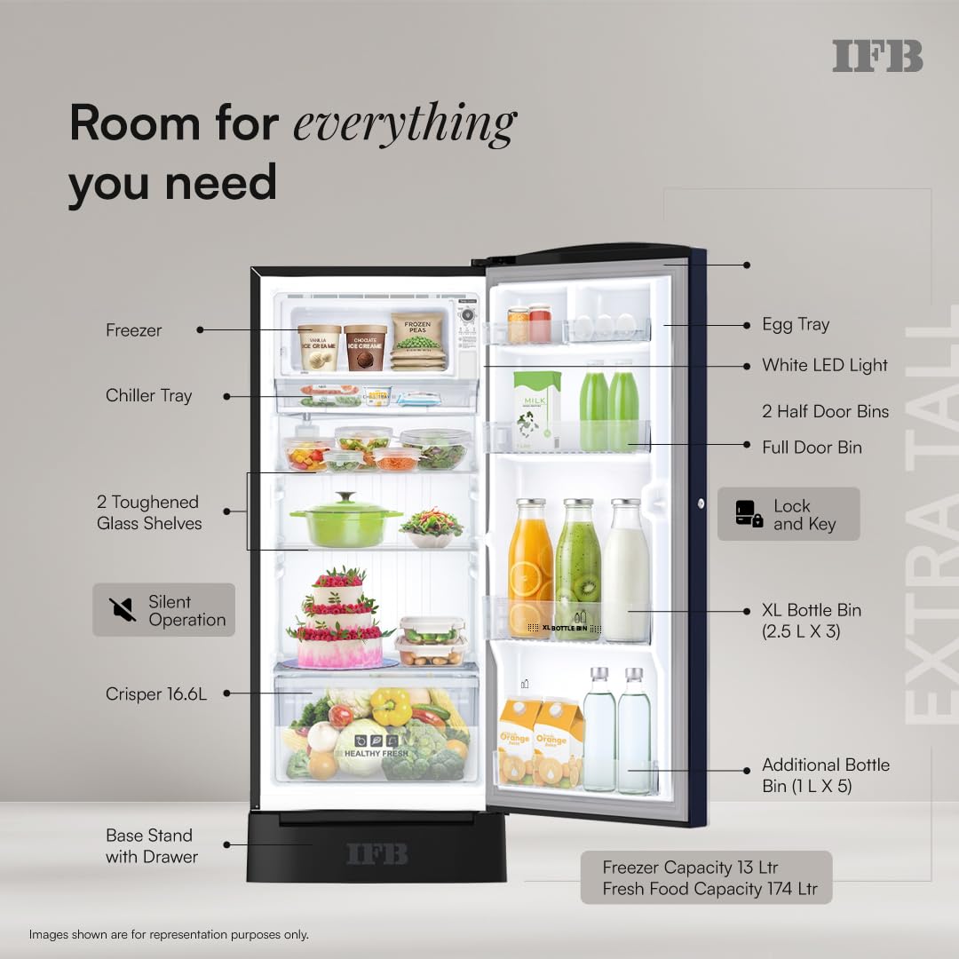 IFB 187L 4 Star Advanced Inverter Direct-Cool Single Door Refrigerator with 30 Hrs Cooling Retention, Big Vegetable Box, 4 Year Super Warranty & Base (IFBDC-213DYBPED)-4