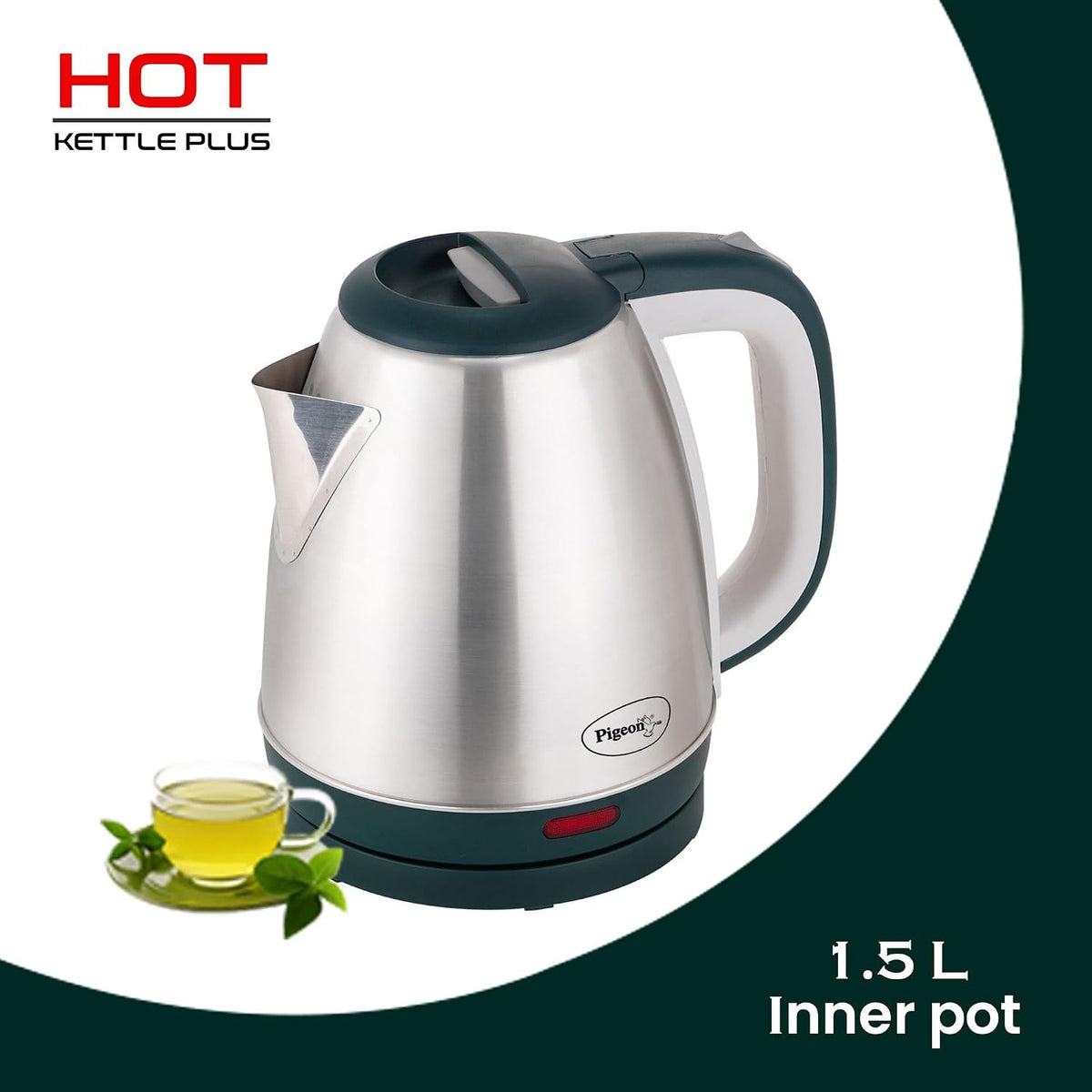 Pigeon by Stovekraft Hot Plus Electric Kettle (16245) with Stainless Steel Body, 1.5 litre, used for boiling Water, maki