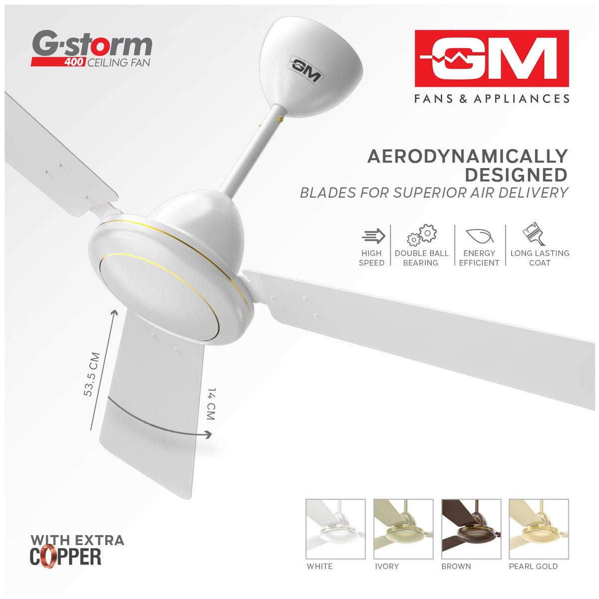 GM Gstorm 1200mm Ceiling Fan Pearl White-2