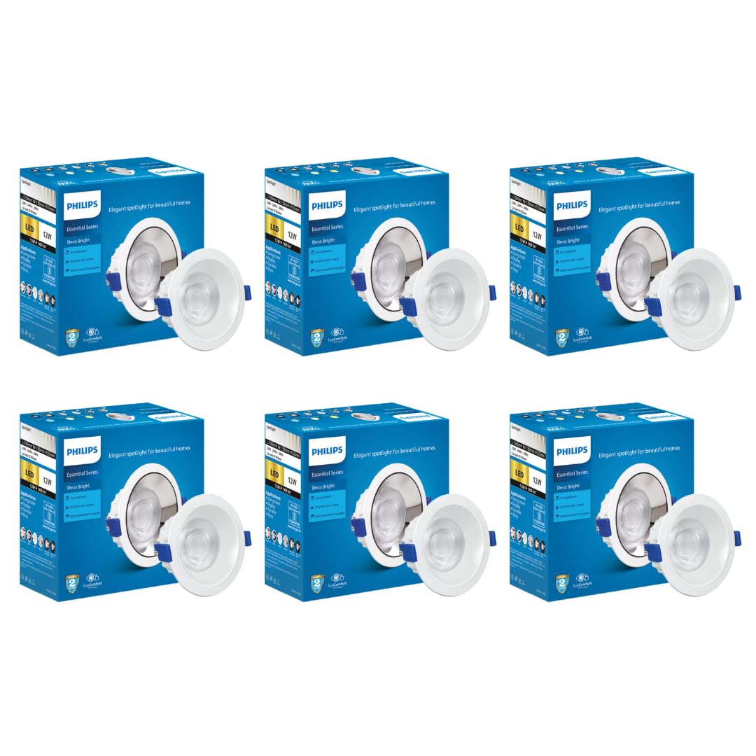 Philips 12 Watt White Reflector LED Ceiling COB Round Spot Light with Focused Beam (Pack of 6) (Cool Day Light, B0D3N52PND)
