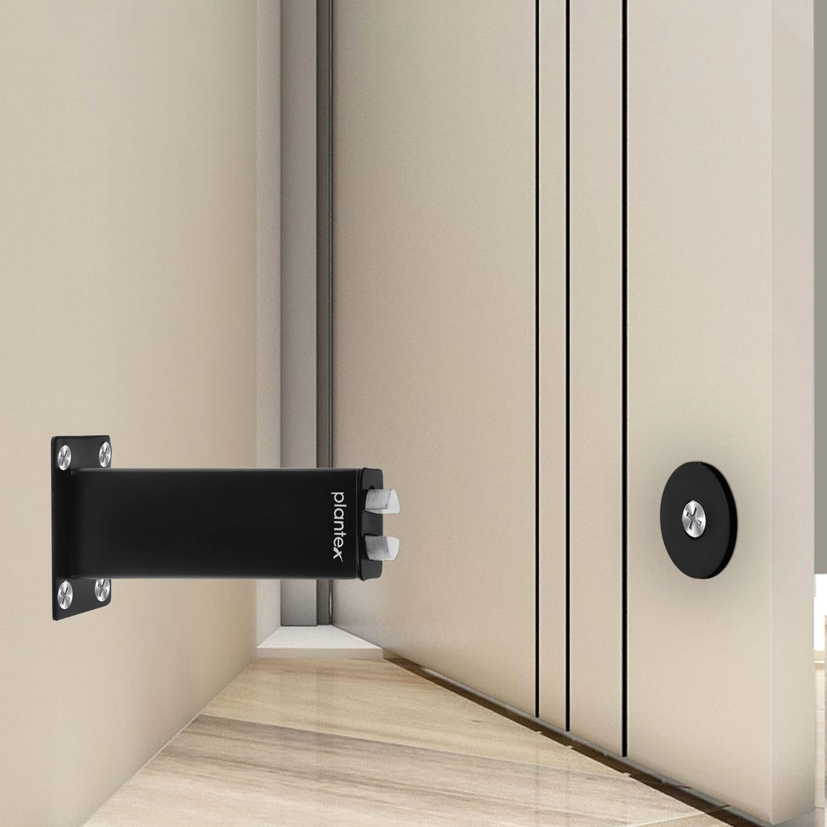 Plantex Stainless Steel Wall-Mounted Magnetic Door Stopper/Door Magnets to Hold Door/Door Catcher for Wooden Door/Stops for Door - Pack of 6 (Matt Black)-1