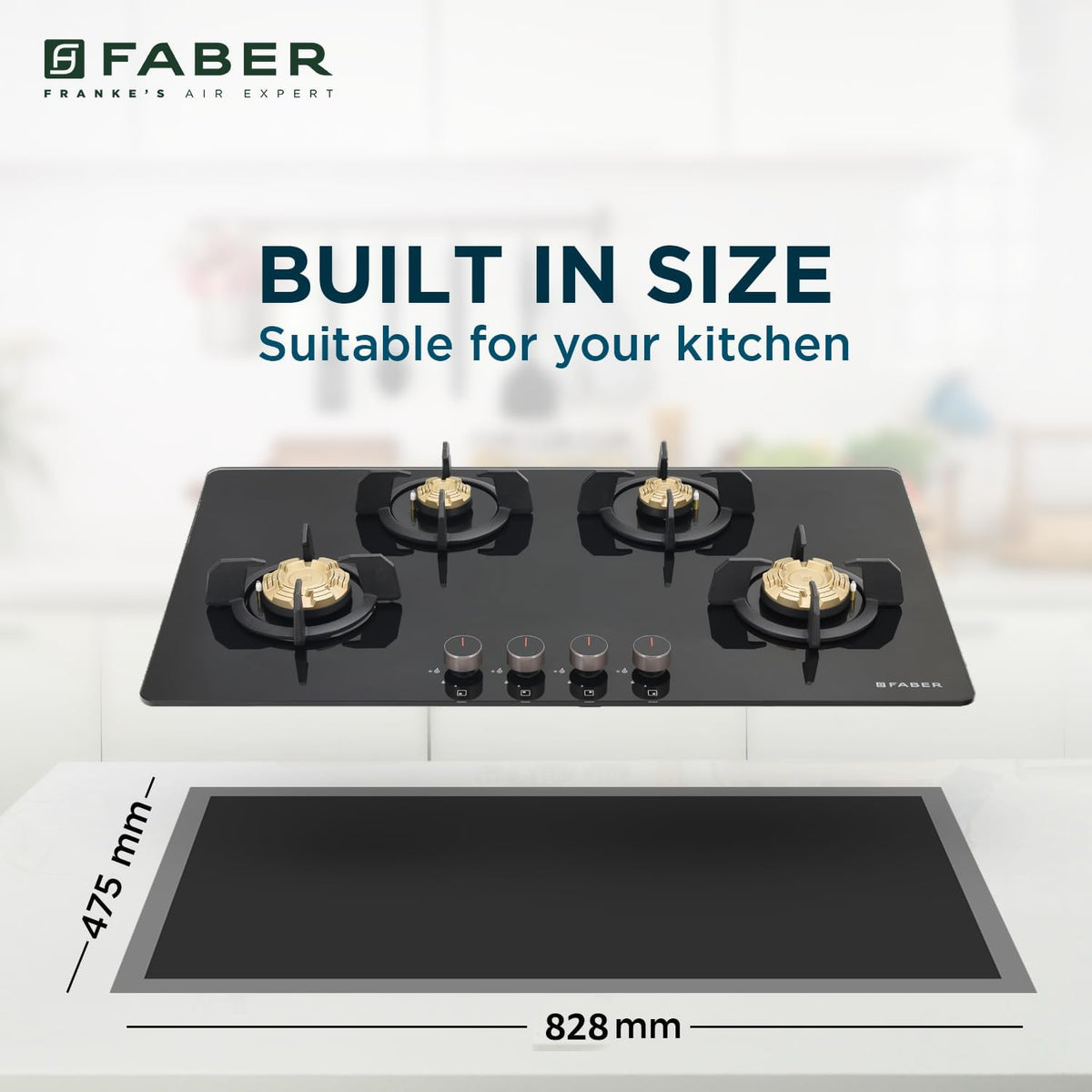Faber 4 Burner 90cm Hob/Cooktop Hybrid | Auto-Ignition| Metal Knobs|Cast Iron Pan Support|Black Glass Finish |5 Yrs Warr