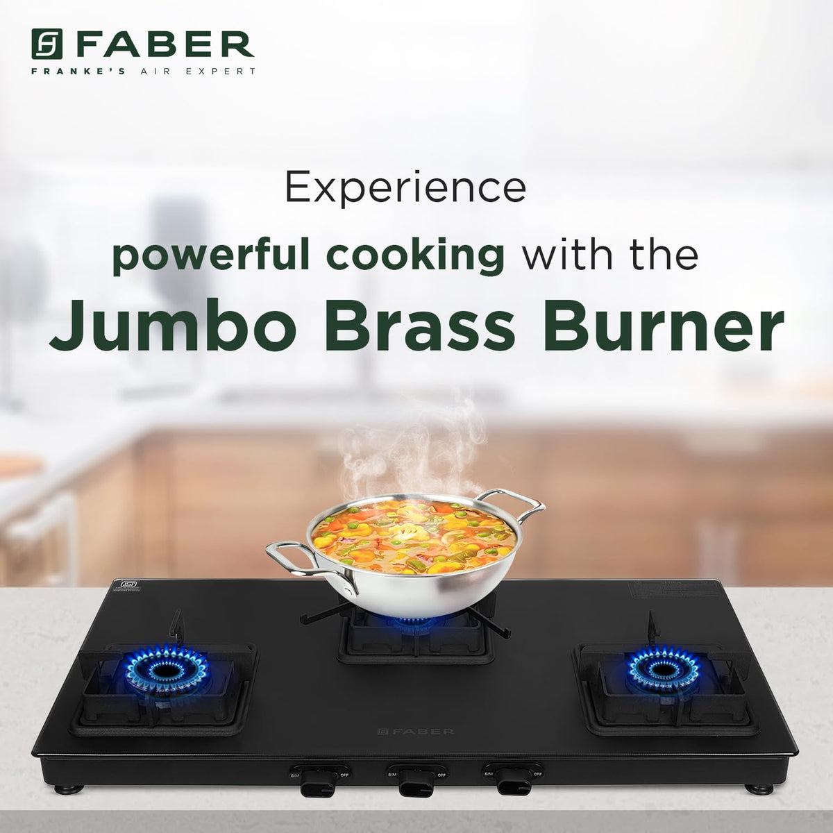 Faber 3 Burner 77Cm Cooktop |Auto Ignition| |Metal Knobs| MS Diamond Coated Pan Support | Matt Black Glass Finish |5 Yrs