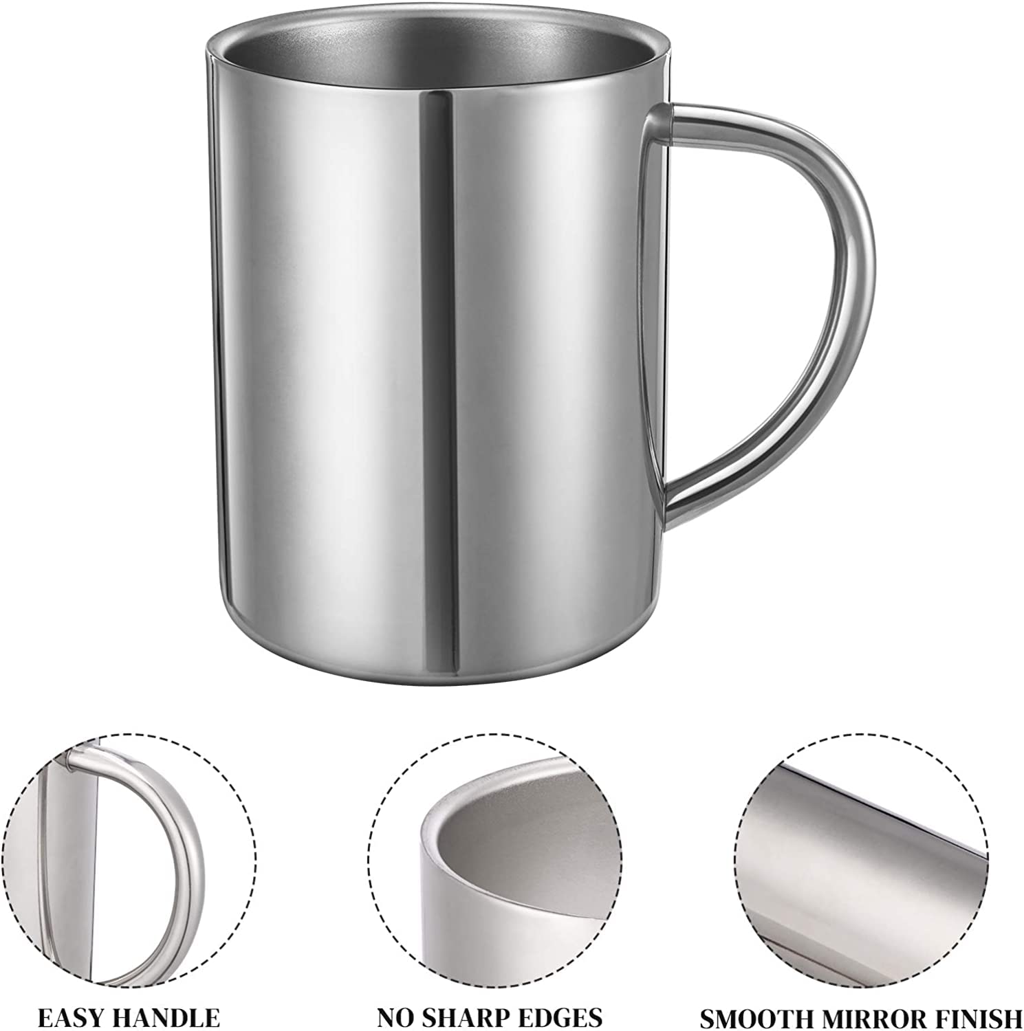 Rudra Exports Stainless Steel Double Wall Coffee Mug 500 ml Coffee Mug Tea Cups, Camping Mugs Sets (Pack of 4)