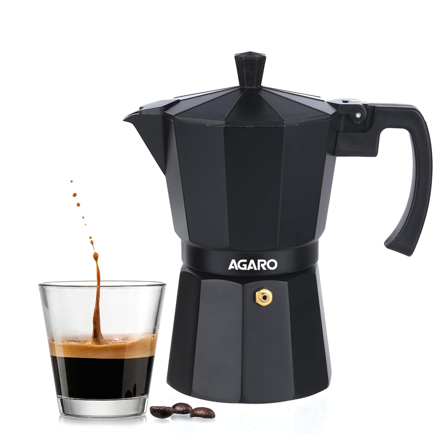 AGARO Classic Moka Pot, Stovetop, Espresso Coffee Maker, 240 Ml, Premium Aluminium Built, Italian Style Mocha, Cuban Café Brewing, Black