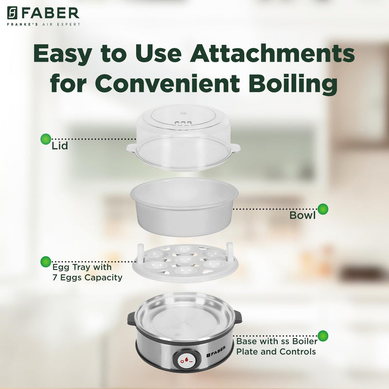 Faber Egg Boiler and Poacher | 7 Egg Capacity | Poach Egg | Steam Vegetables | Stainless Steel Body | Transparent Lid, 3