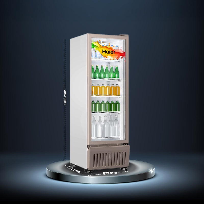 Haier HVC 405 GT5, 5 Star, Touch LED Visi Cooler Glass Door, Adjustable Shelves, Single Door Commercial Refrigerator (360 L, White)
