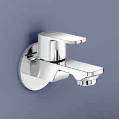 Plantex Single Lever Water Tap for Bathroom with Water-Saving Aerator/Wall Mount Bib Cock with Wall Flange and Teflon Tape/Brass Spindle Bib Tap for Home (Saga-1291-Chrome)-1
