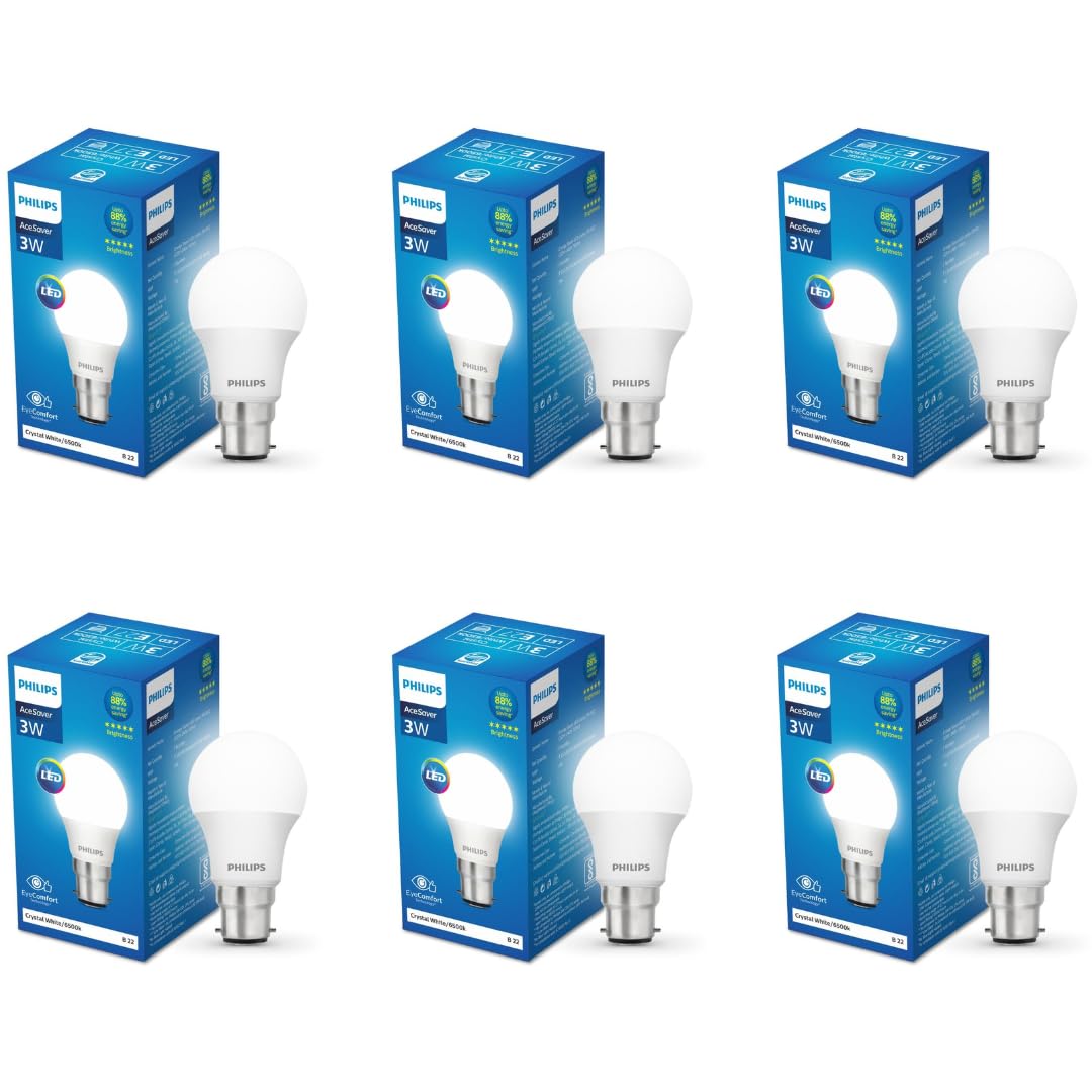Philips 3-watt LED Bulb - AceSaver LED Bulb (Pack of 6) (Crystal White, B0D1FQMTSR)