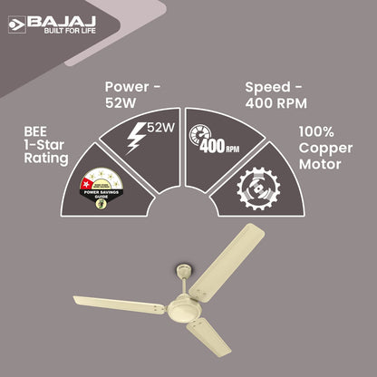 Bajaj Durato 12S1 1200MM (48") Ceiling Fans For Home | BEE Star Rated Energy Efficient Ceiling Fan | Thermatuff Technology | High Air Delivery & High Speed 400 RPM | 3-Yr Warranty 【Ivory】