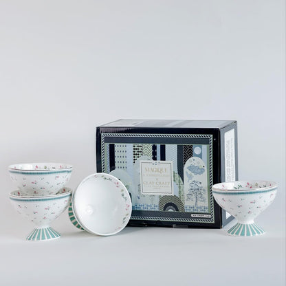 Magique by The Wishing Chair x ClayCraft : Portrait of a Rose Dessert Cups Set of 4 | 160 ml Ceramic Ice Cream Bowls | Elegant Floral Cups for Ice Cream, Sorbet & Gelato | Dishwasher Safe