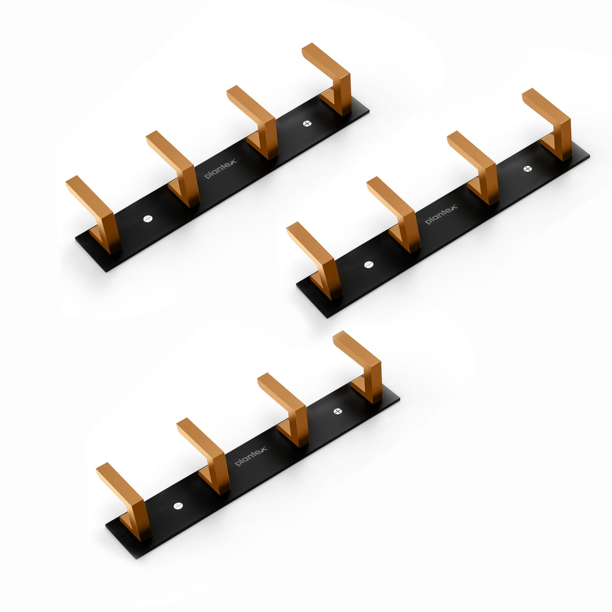 Plantex Aluminum Hook Rail with L-Shape Hook for Clothes Hanging/Hook Rail Bar for Clothes/Towel/Keys -Pack of 3 (4 Hooks/Black & Gold)