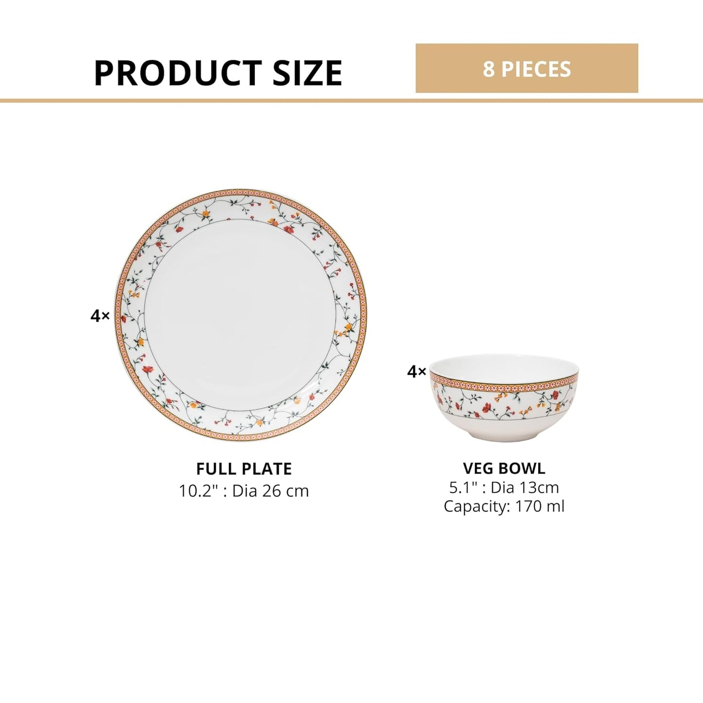 Clay Craft Fine Ceramic Eco Dinner Set, Enchanting Gold, for Family of 4, Dinner Set Ceramic, Crockery Set, Dining Set for Dinner, Crockery Set for Gift, Kitchen Set (ECO1, 8 Pieces)