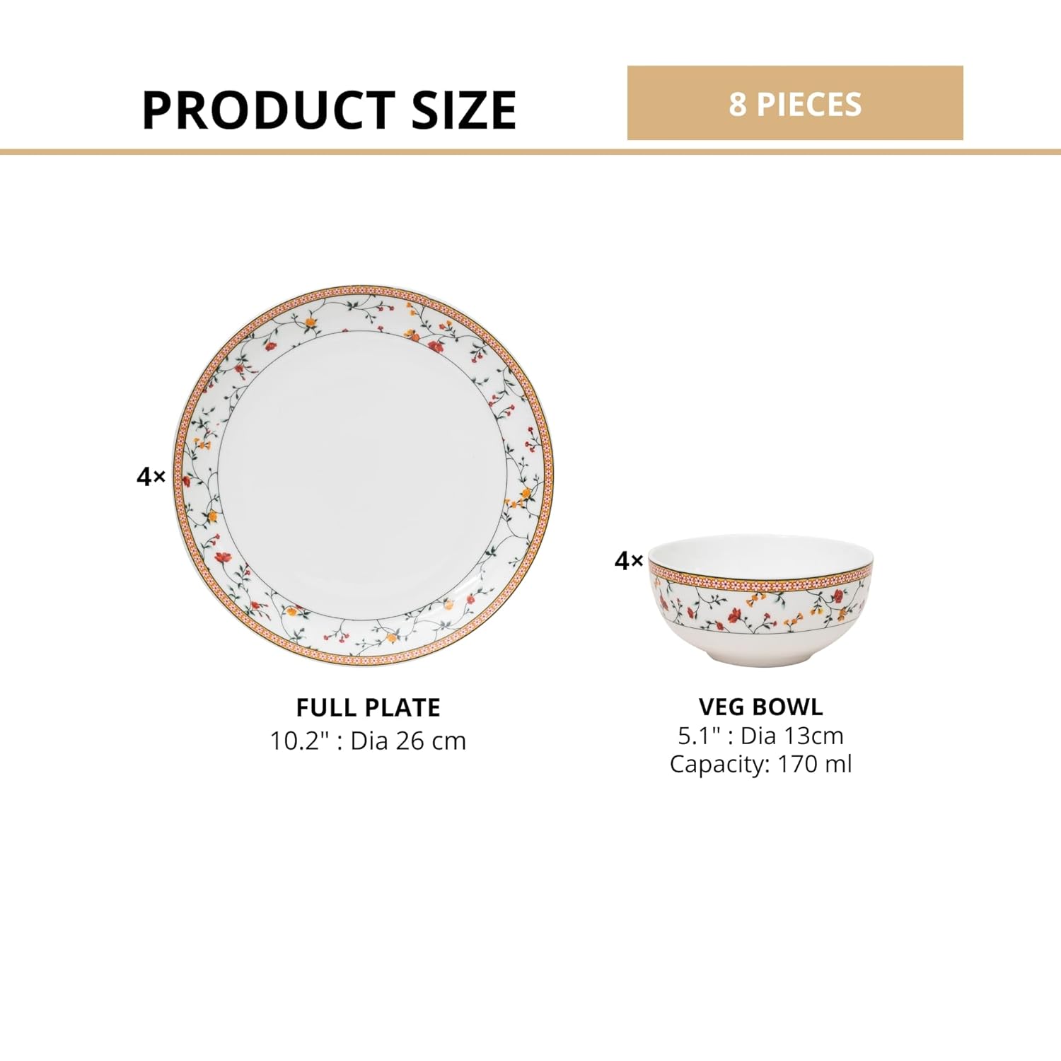 Clay Craft Fine Ceramic Eco Dinner Set, Enchanting Gold, for Family of 4, Dinner Set Ceramic, Crockery Set, Dining Set for Dinner, Crockery Set for Gift, Kitchen Set (ECO1, 8 Pieces)