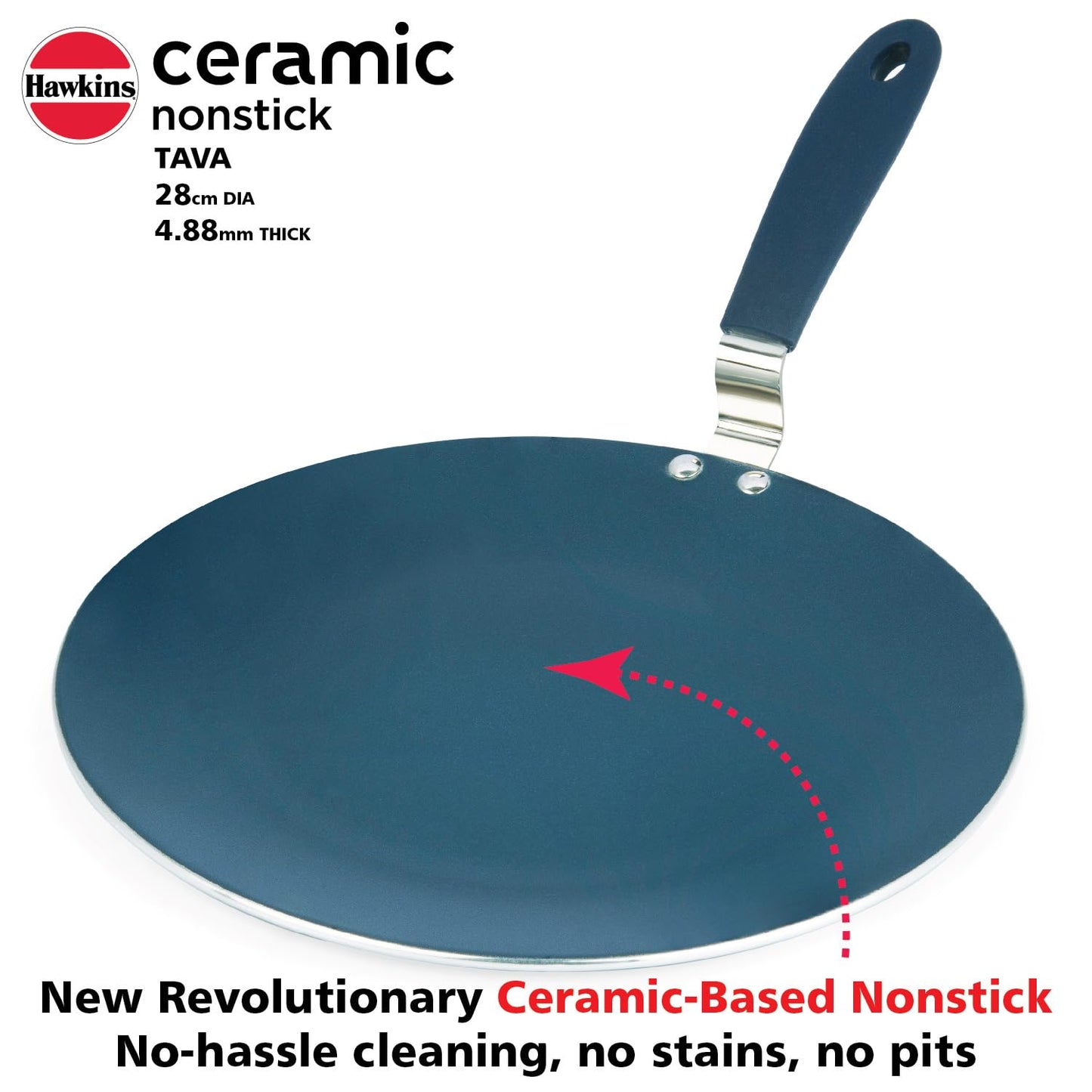 Hawkins Ceramic Nonstick Tava, 28 cm Diameter, Induction Paratha Tawa, Granite Griddle (ICT28)