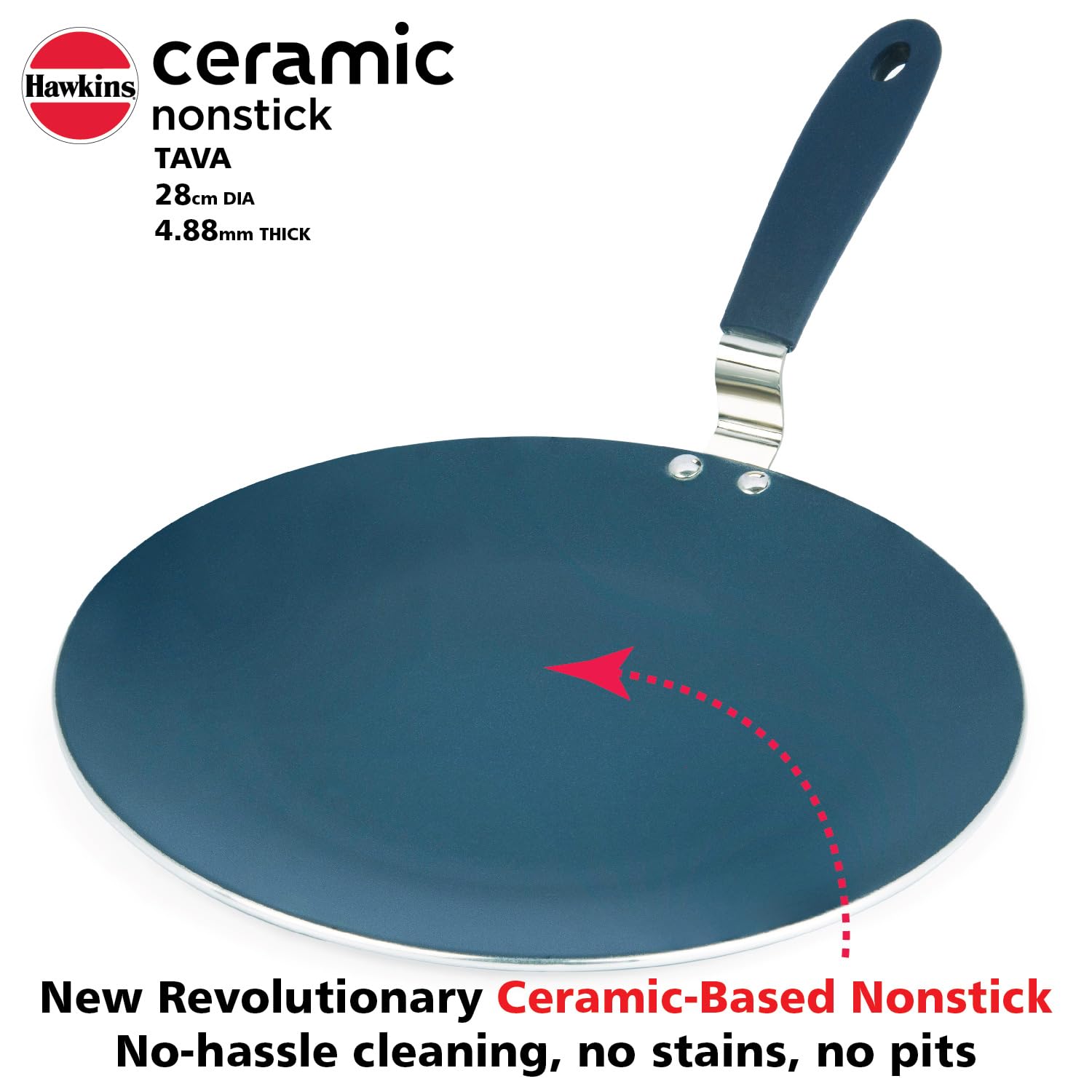 Hawkins Ceramic Nonstick Tava, 28 cm Diameter, Induction Paratha Tawa, Granite Griddle (ICT28)