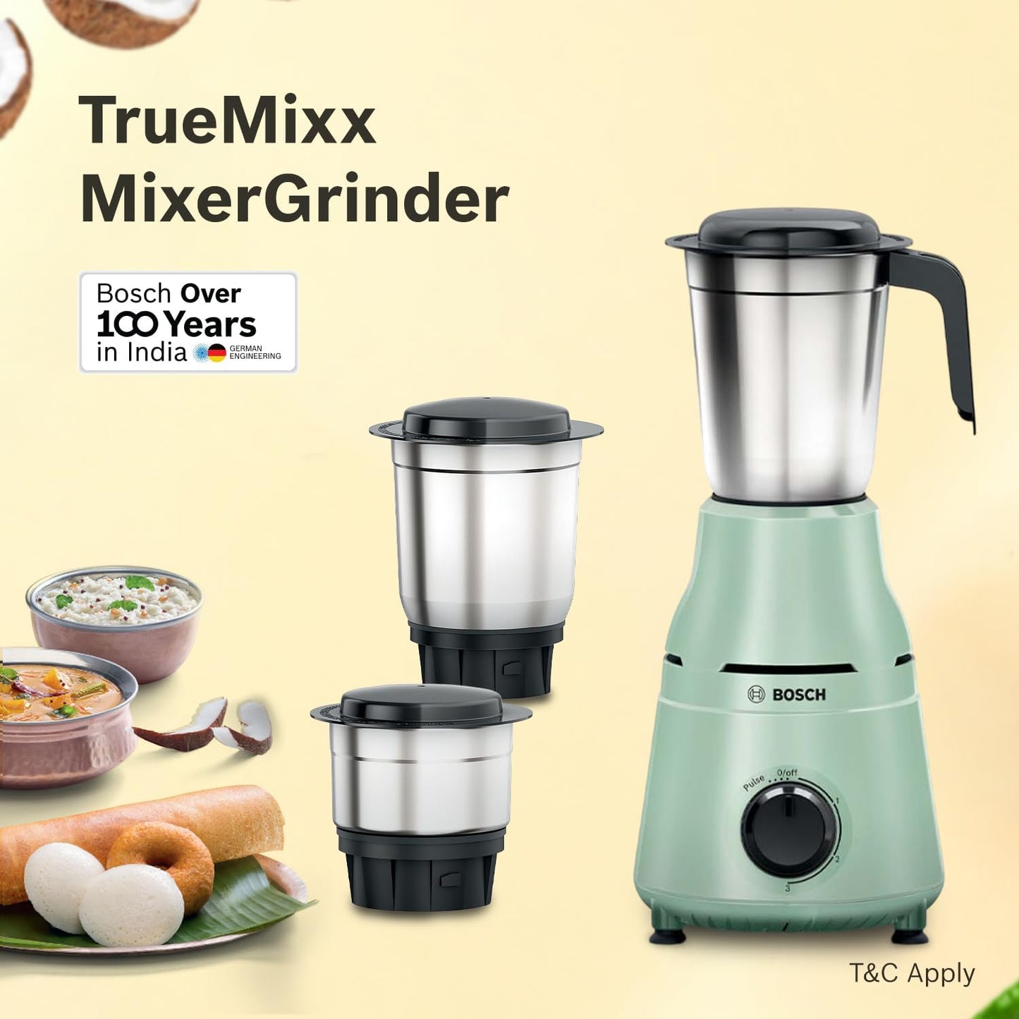 BOSCH TrueMixx 750 W Mixer Grinder, 750W 3 Jar Green MG4413C4GI