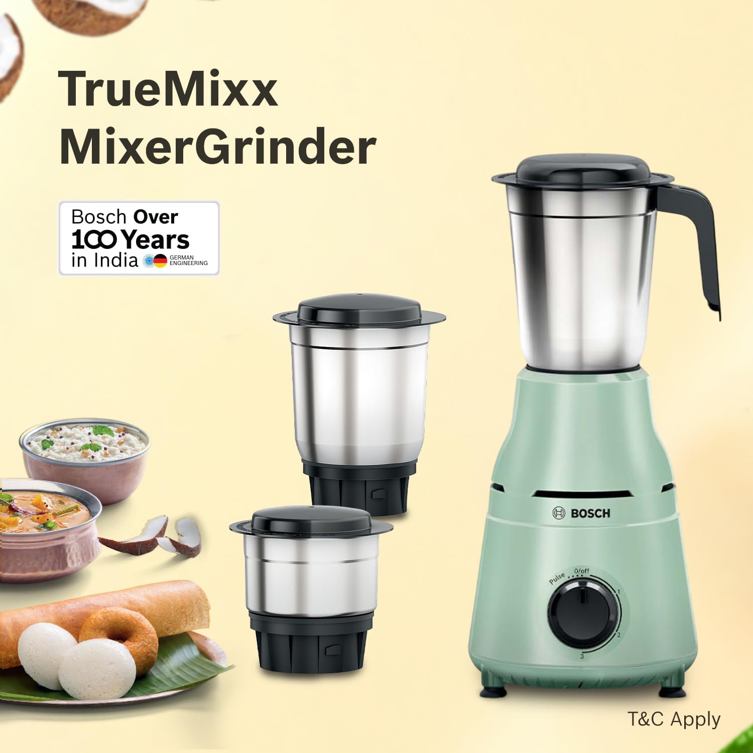 BOSCH TrueMixx 750 W Mixer Grinder, 750W 3 Jar Green MG4413C4GI