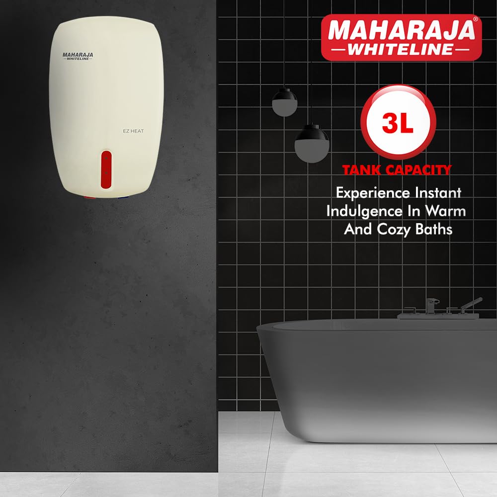 Maharaja Whiteline Ez Heat Instant Wall Water Heater 3 Ltr With Long Lasting Efficiency, 3000W, Rust Proof Body|High Grade Ss Tank|6.5 Bars (Warranty Of 2 Years On Product & 5 Years On Tank)