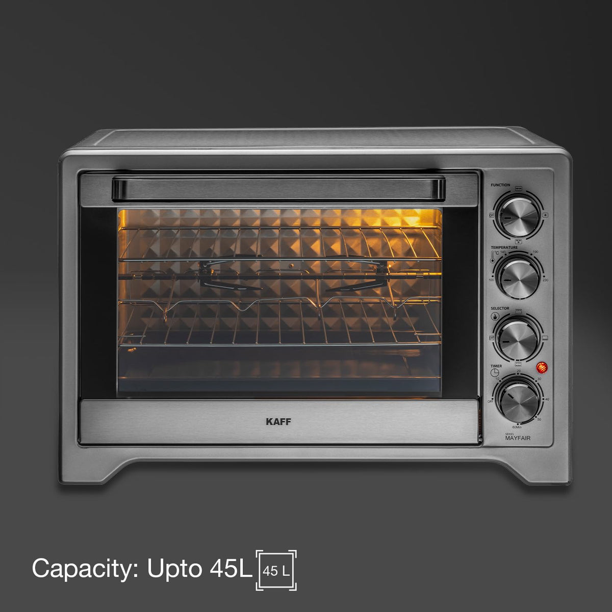 Kaff MFOT45-SS Electric Oven Toaster Grill (OTG) for Kitchen 45 Litre, 2000W with Rotisserie and Convection Fan | Stainl