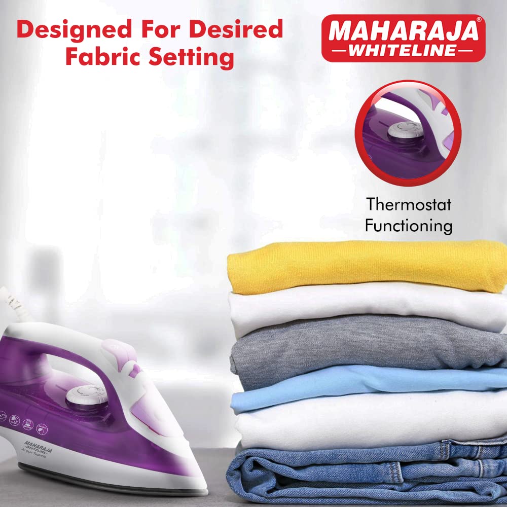 Maharaja Whiteline Acqua Superio Steam Iron with Over Heat Safety Protection, 1600W (Purple & White)
