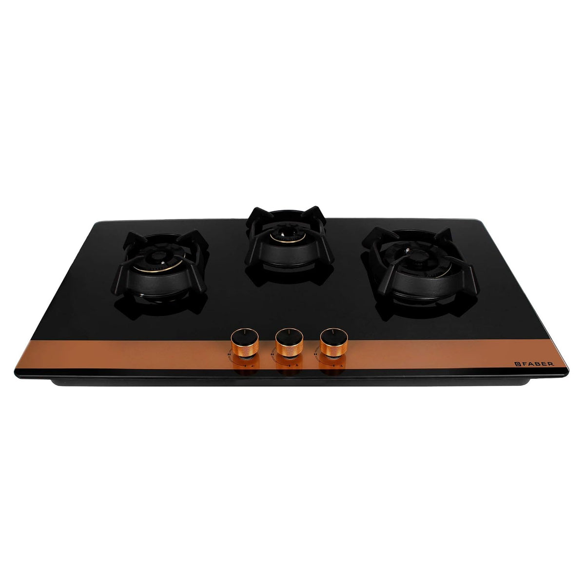 Faber Hobtop Utopia HT903 CRS BR CI AI 3 Brass Burner Auto Ignition Glass Cooktop, Black