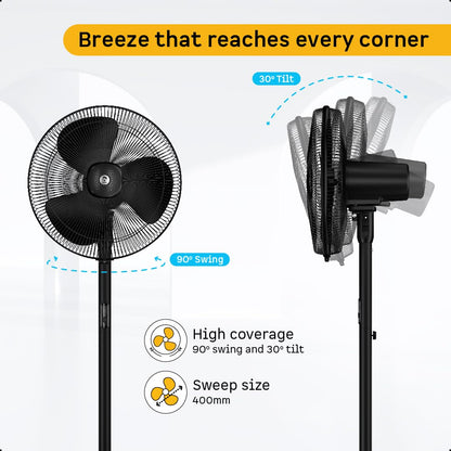 atomberg Renesa 400mm Pedestal Fan | 5-star rated | Ideal for Home & Office | Silent BLDC Stand Fan | 6 Speeds | 35W | Remote with Oscillation, Timer, Sleep | 2 Years Warranty (Midnight Black)