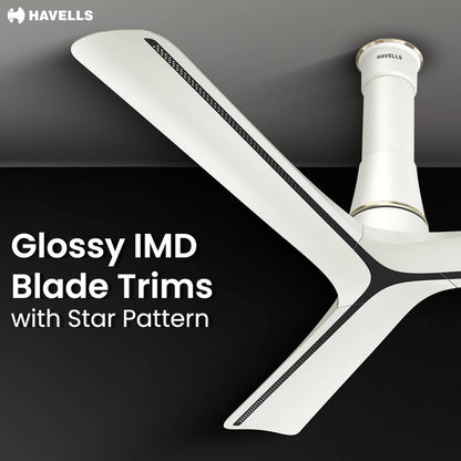 Havells Inveno LX 1200 mm BLDC Ceiling Fan|ABS Aerodyanamic Blades|Telescopic Canopy|Timer,Breeze,Sleep,MOP Modes|Reverse Feature|100% Copper Motor|Free Installation|2 Year Warranty(Matt Pearl White)