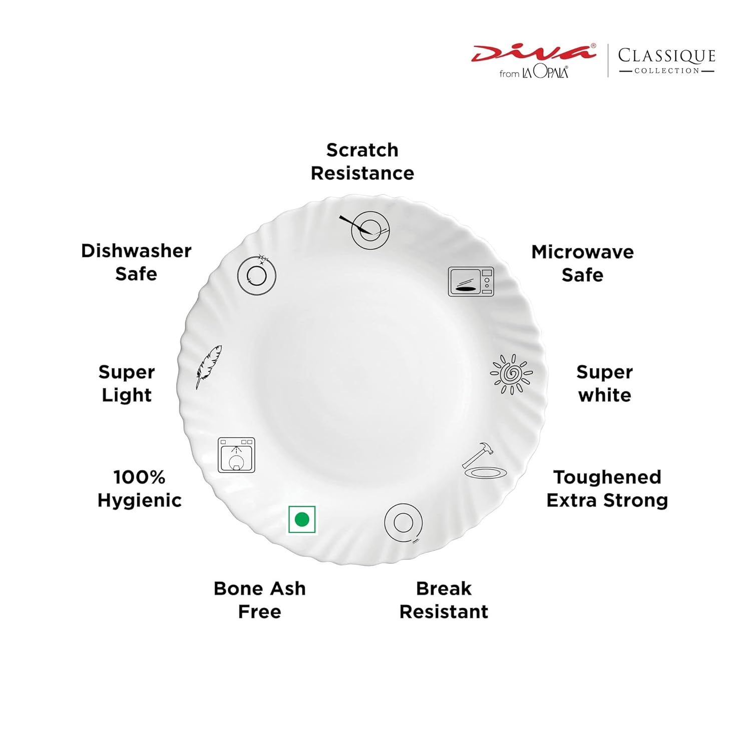 La Opala Diva Classique Collection Opal Glass Crockery | for Family of 6 | Dinner Set 27 pcs Citron Weave | Plates & Bowls for Dining | Microwave Safe | 100% Vegetarian | Extra Strong | White