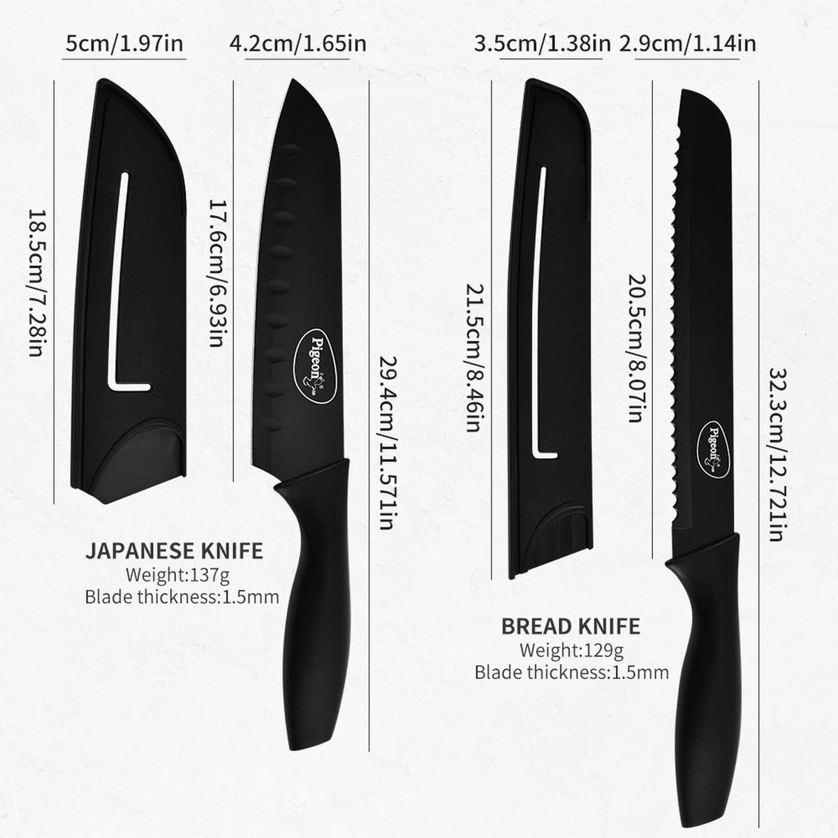 Pigeon by Stovekraft Edge Carbon Knife Set 6 Pcs (Black)