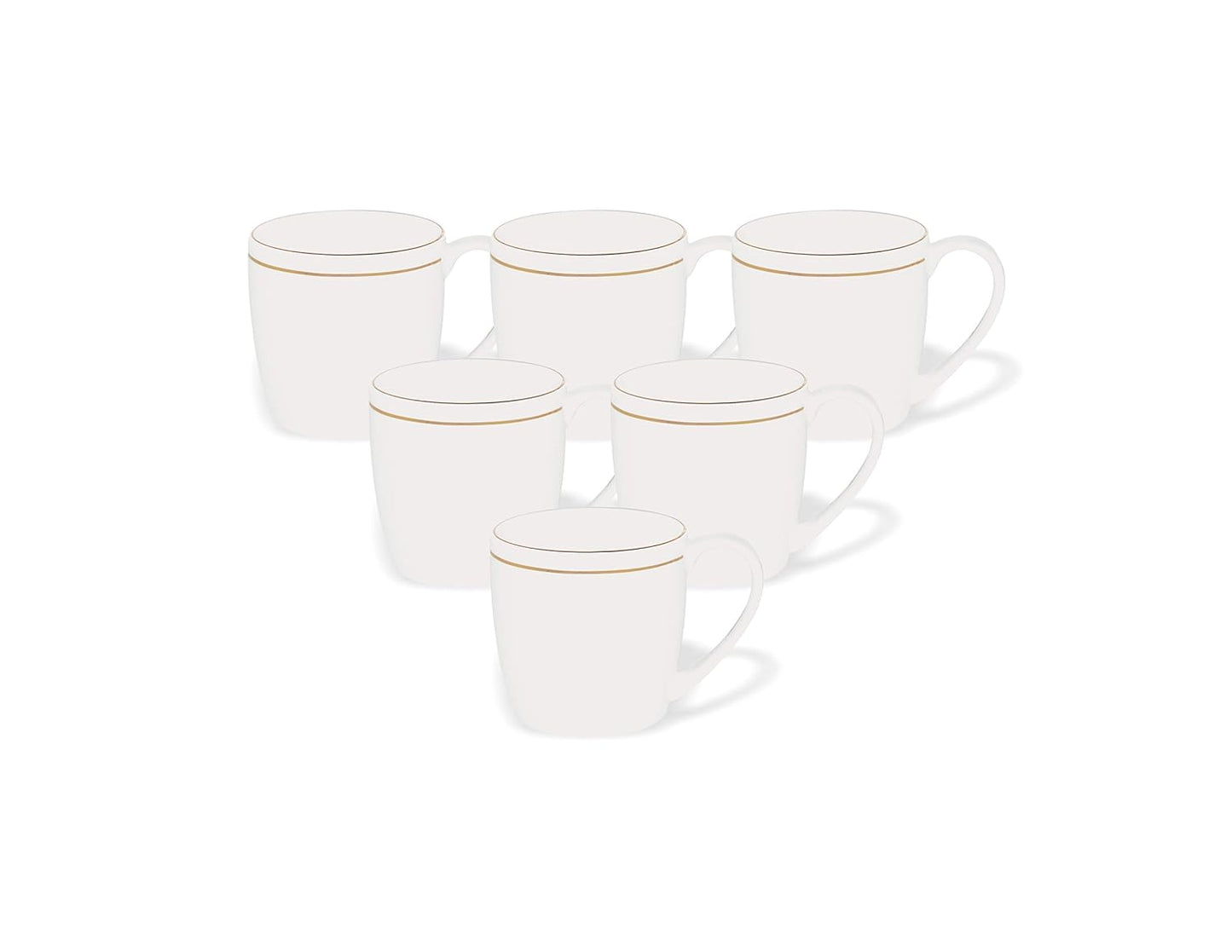 Clay Craft Elegant Gold Line Coffee/Tea Cups Set of 6 Perfect for Daily use 180 ml, White, Standard (Alton-Set of 6)