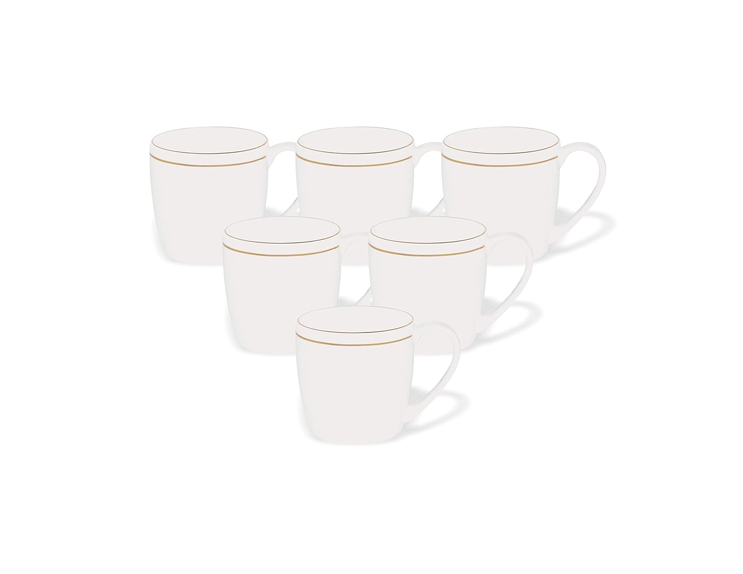 Clay Craft Elegant Gold Line Coffee/Tea Cups Set of 6 Perfect for Daily use 180 ml, White, Standard (Alton-Set of 6)